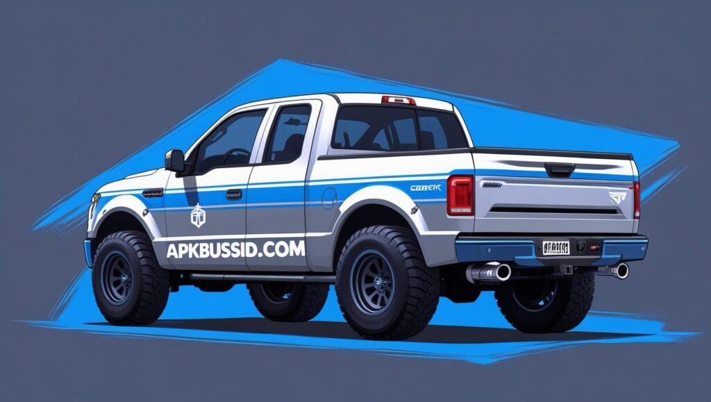 pickup mod for game in blue and white written apkbussid.com